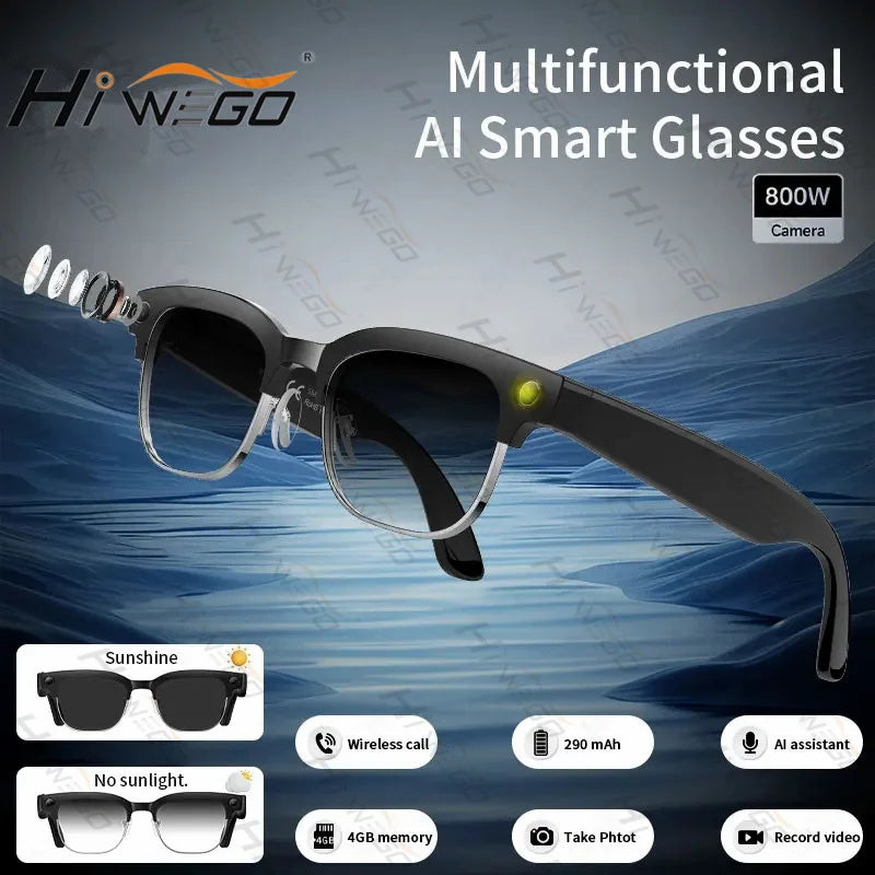 Okulary AI - 8MP, Nagrywanie, Rozpoznawanie, Tłumaczenie, IP66, Bluetooth 290mAh