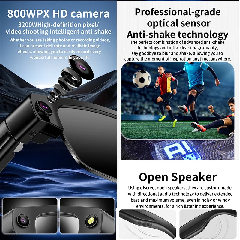 Okulary AI New - Kamera 8MP HD, Rozpoznawanie Obiektów, Anti-Shake, Asystent