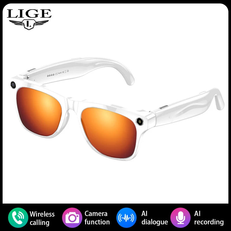 LIGE Smart AI Camera Glasses Take Photos Video With HD Camera AI Translation Object Recognition Bluetooth Call Music Sunglasses