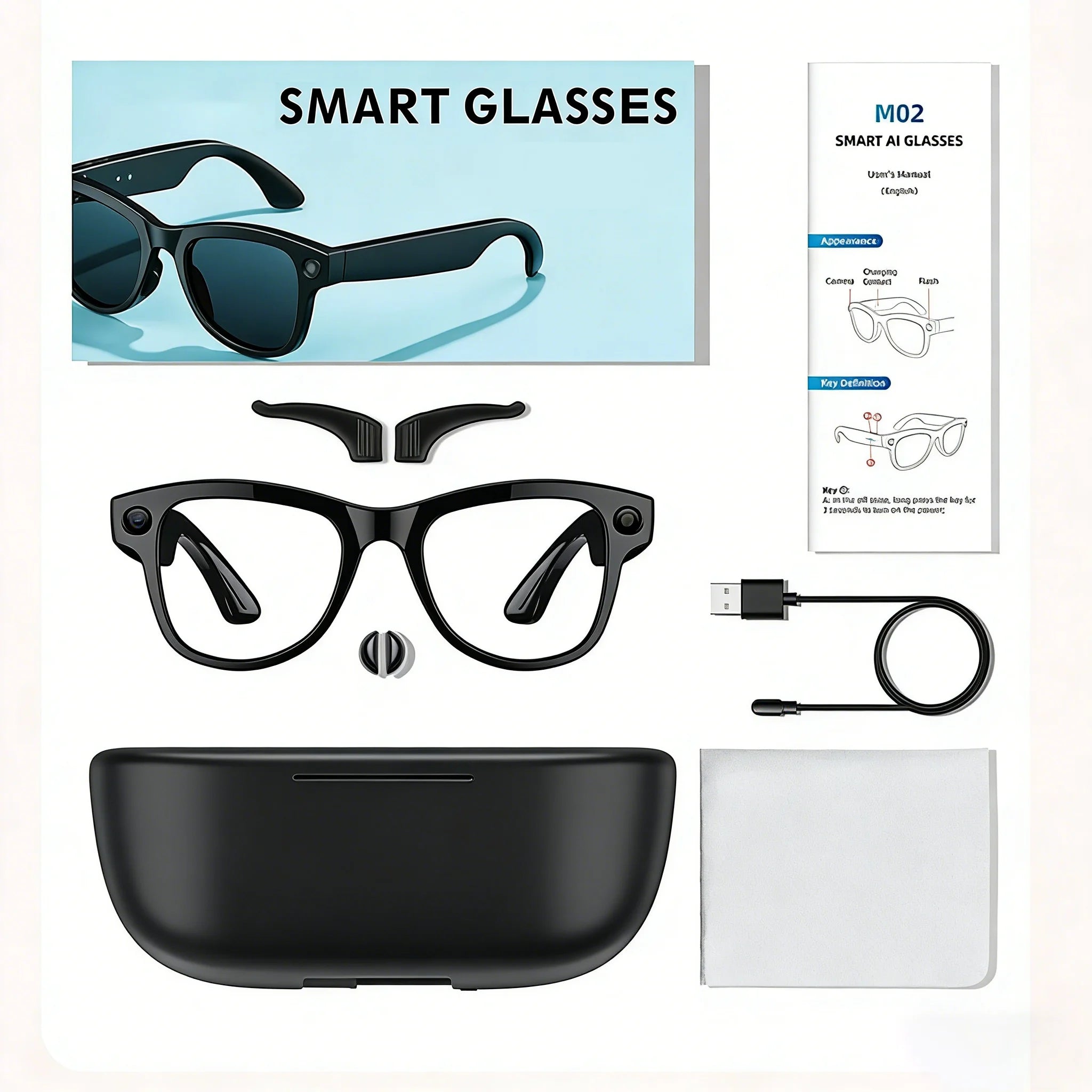 AI Intelligent Camera Glasses 4K HD Smart Glasses Camera Video Recording and Taking Photos, Translation,Assistant Conversation