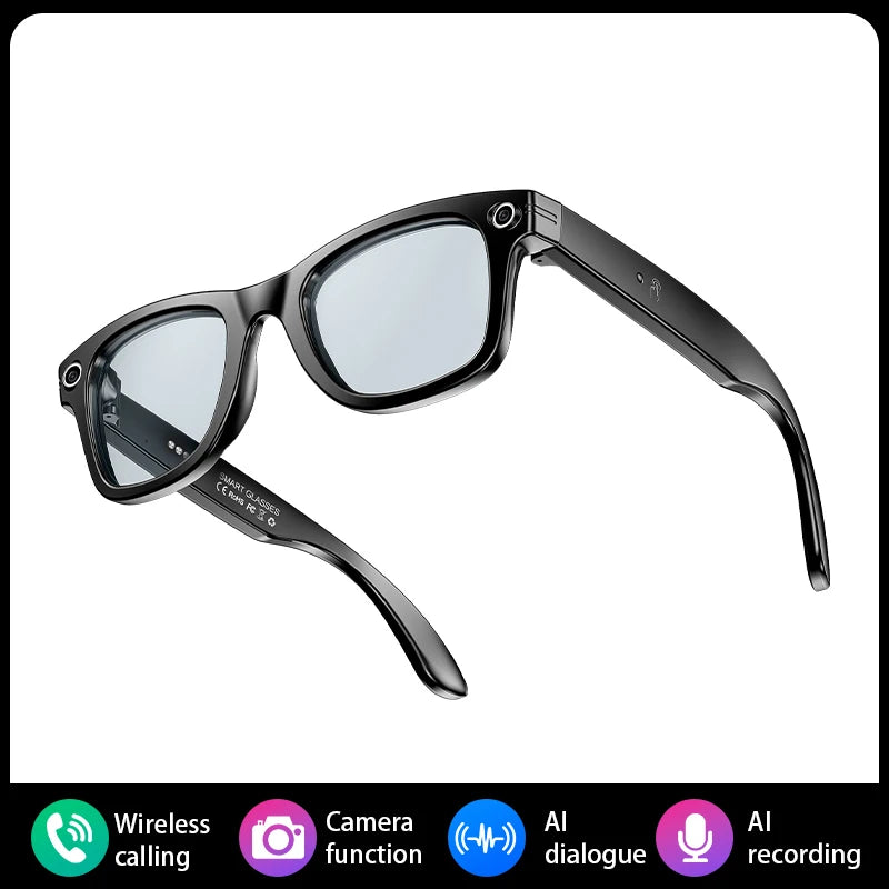 AI Smart Glasses With Camera Photo Sense Bluetooth Music Call Intelligent Recording IP65 Waterproof Bluetooth Glasses  VIDEO