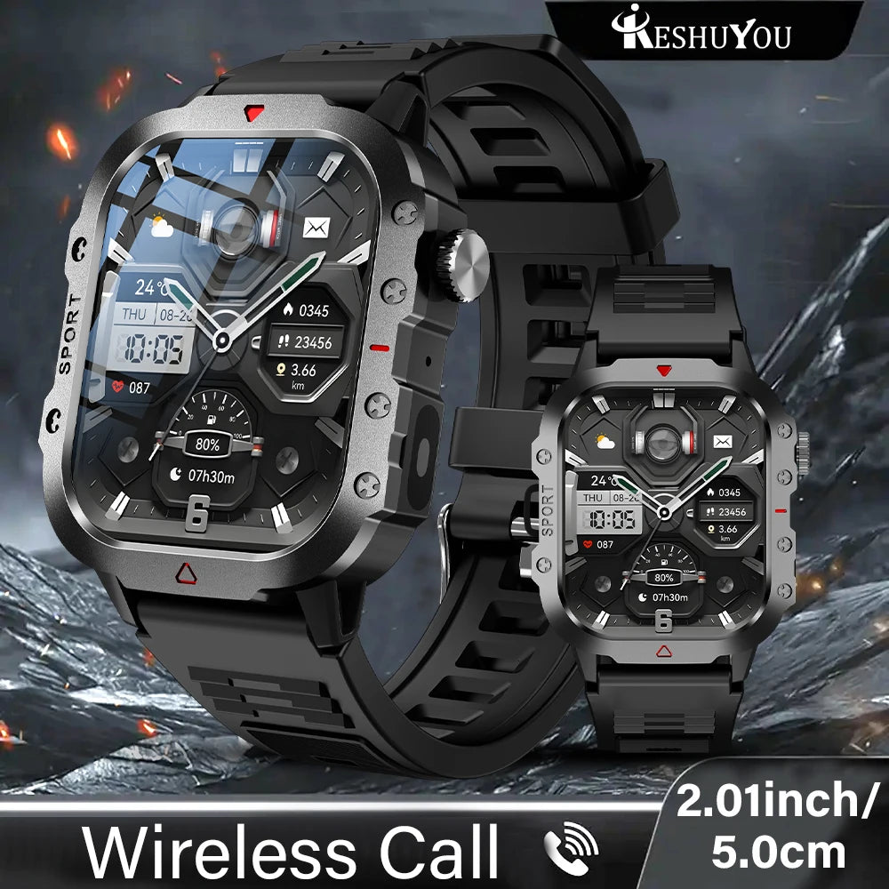 Smartwatch Sportowy KESHUYOU - 2.01" HD, Latarka LED, Bluetooth, Rozmowy
