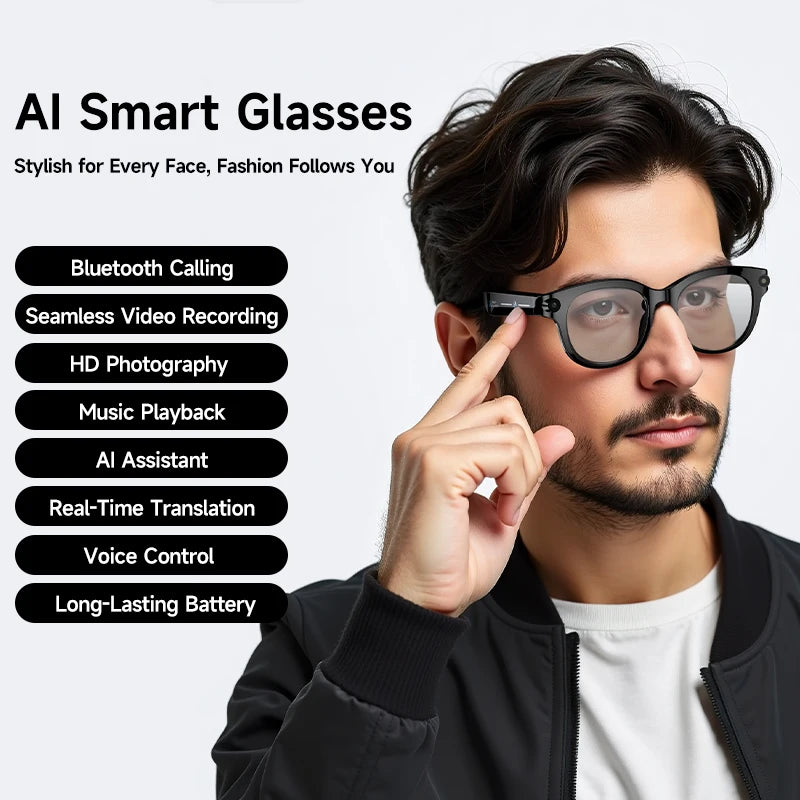 Okulary AI 2026 - Tłumaczenie, Bluetooth, Muzyka, Kamera, Anti-Blue Light
