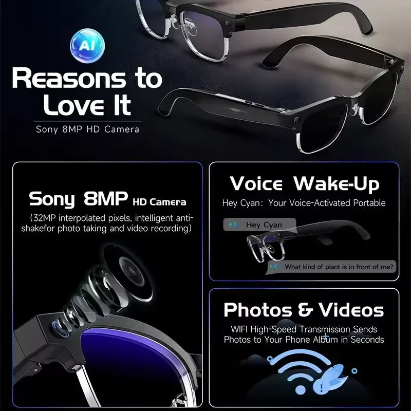Okulary AI 2026 New - Kamera 8MP HD, Zdjęcia Wideo, WiFi, Sunglasses, Muzyka