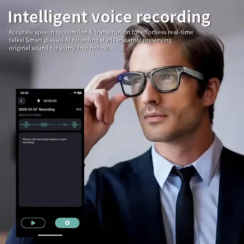 2026 Inteligentne okulary Mężczyźni 8MP Kamera WiFi Bluetooth Sterowanie dotykowe IP67 Wodoodporne tłumaczenie AI Redukcja szumów Okulary AI Kobiety