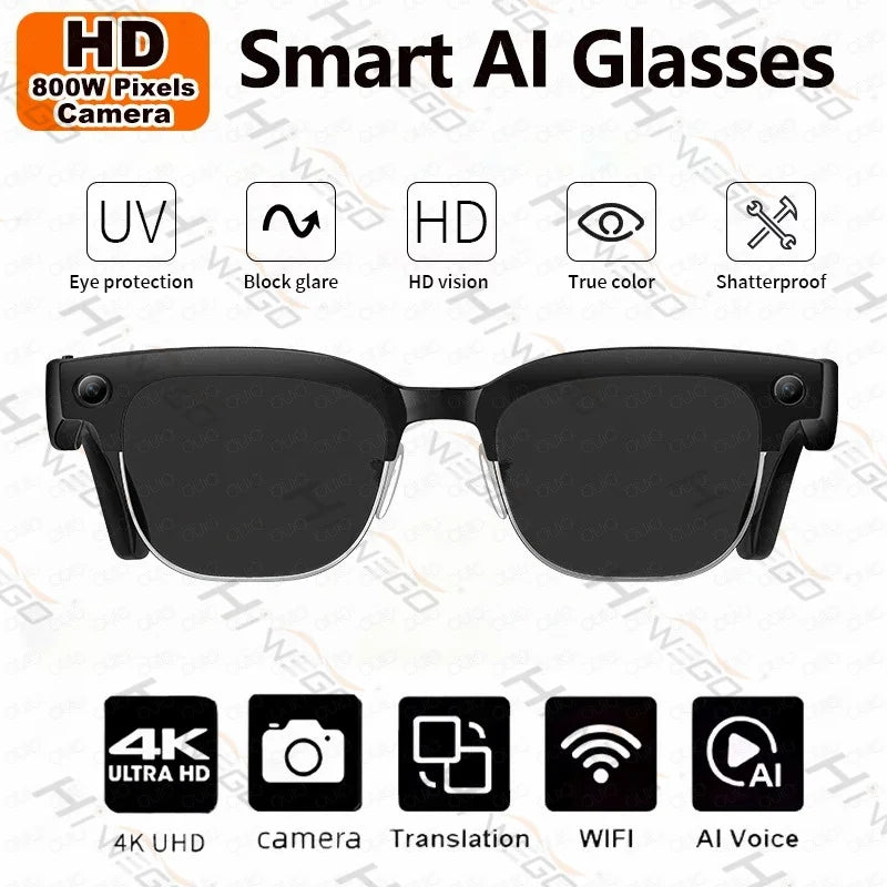 AI Smart Glasses 8 Million Pixels Recording Videos Photo Recognition Answer Translation 290mAh IP66 Waterproof Bluetooth Glasses