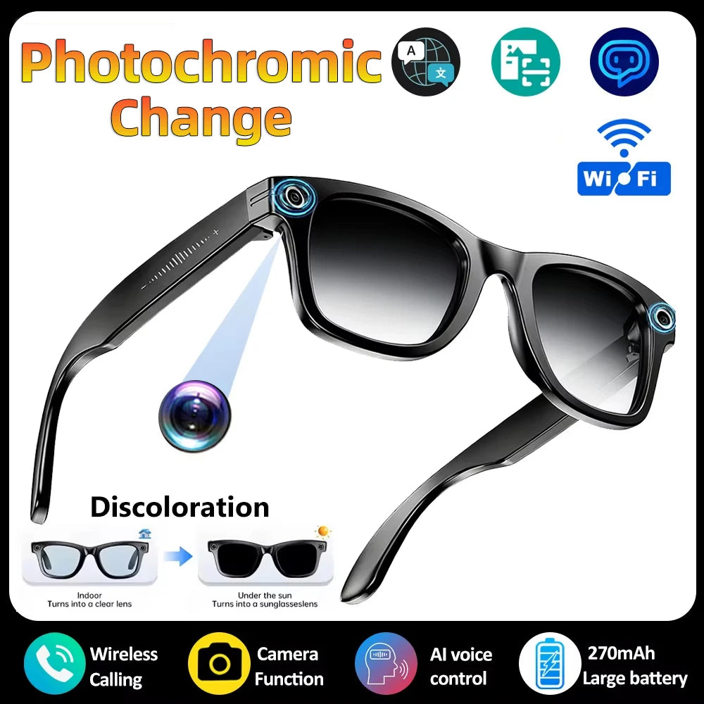 AI Smart Glasses 8MP Camera 32MP Photo 1200P Video Shooting Voice Asistant Real-time Translation BT Call Music Play Sunglasses