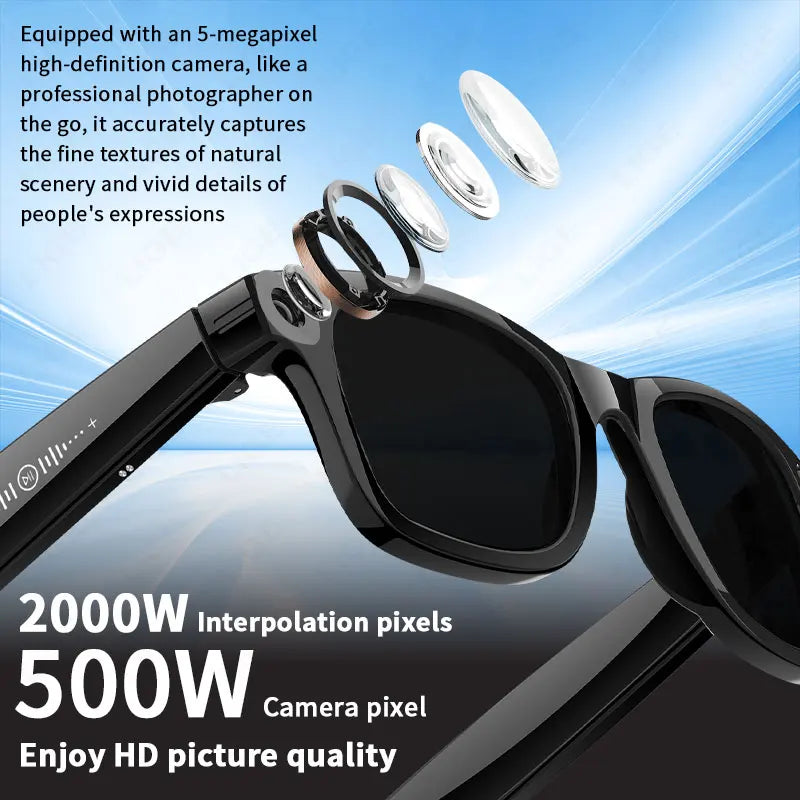 AI Smart Glasses 5 Million Pixels Recording Videos Photo Recognition Answer Translation 290mAh IP66 Waterproof Bluetooth Glasses