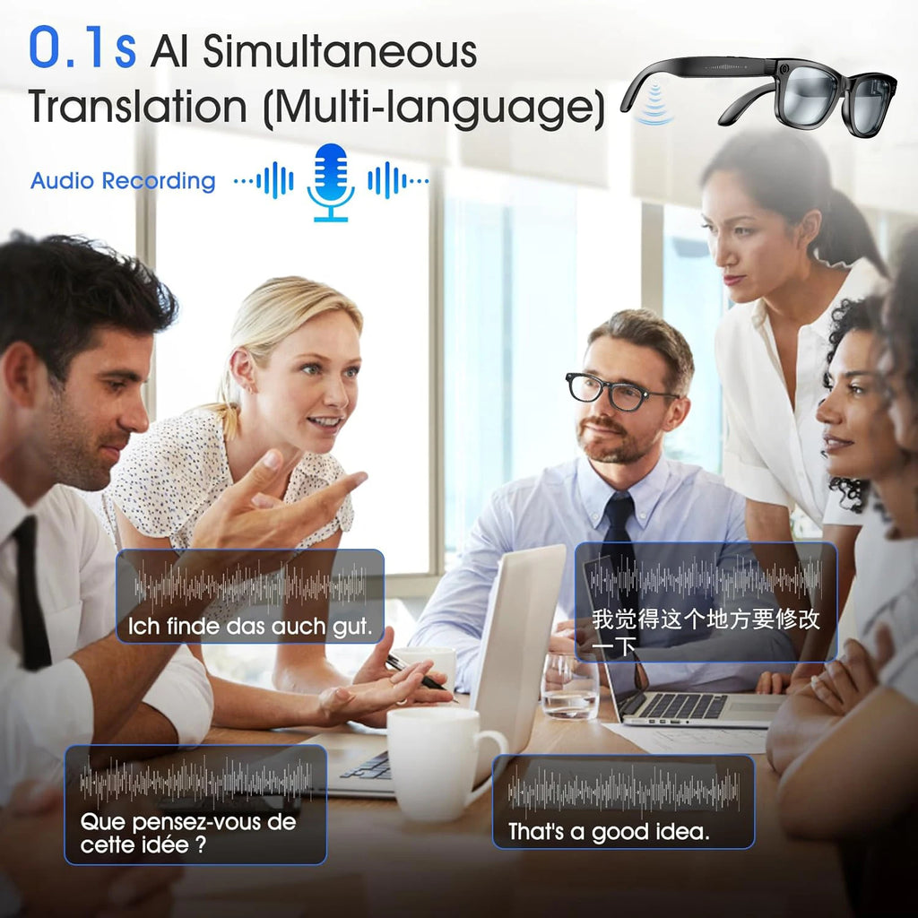 2026 AI Smart Glasses Camera 800K Video Recording EIS 100+Language Translation Mens Sunglasses Bluetooth Call Music 260mAh Woman