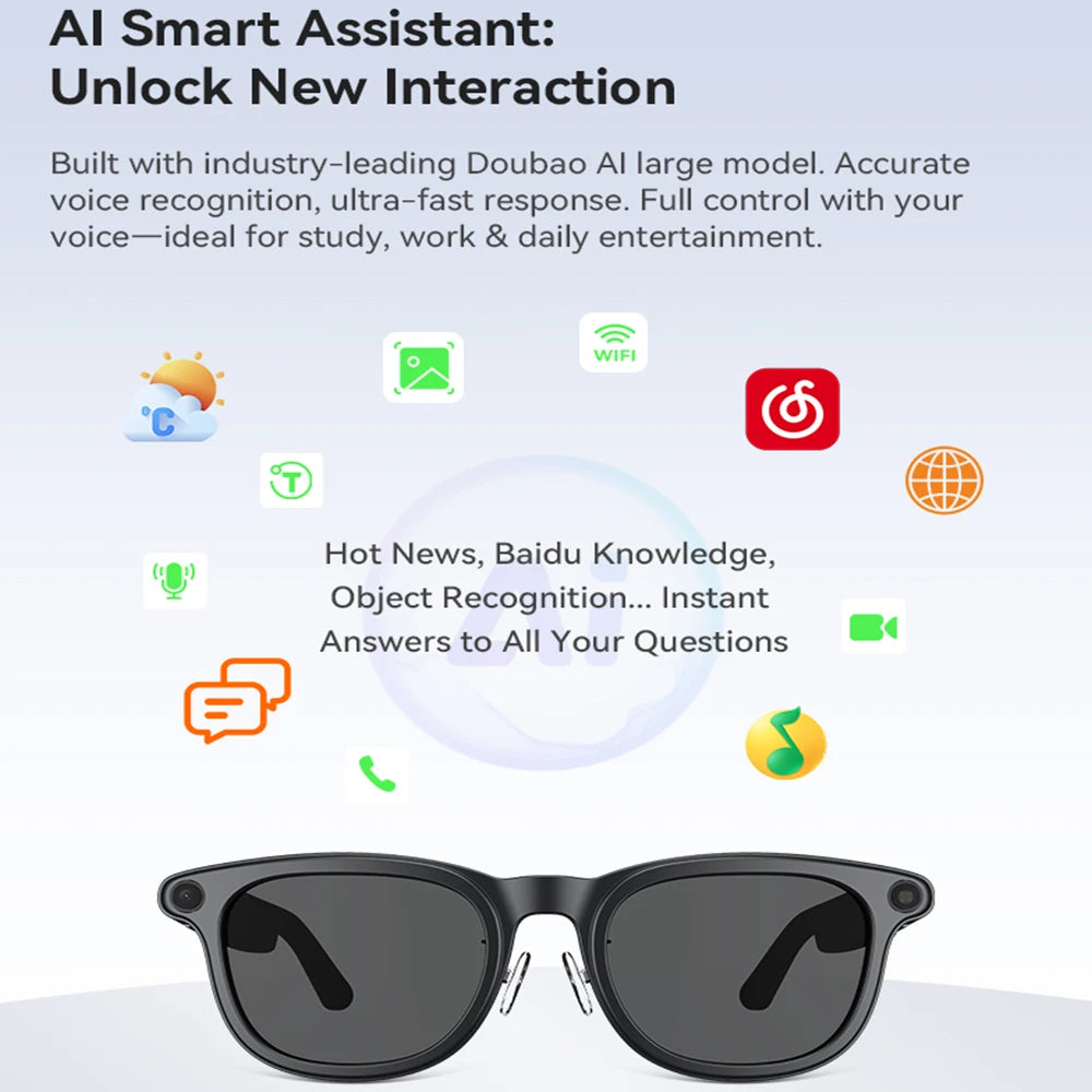 2026 New AI Smart Glasses 8MP Anti-shake Camera 1200P Video Recording Real-time Translation Music BT Call Sunglasses Men Women