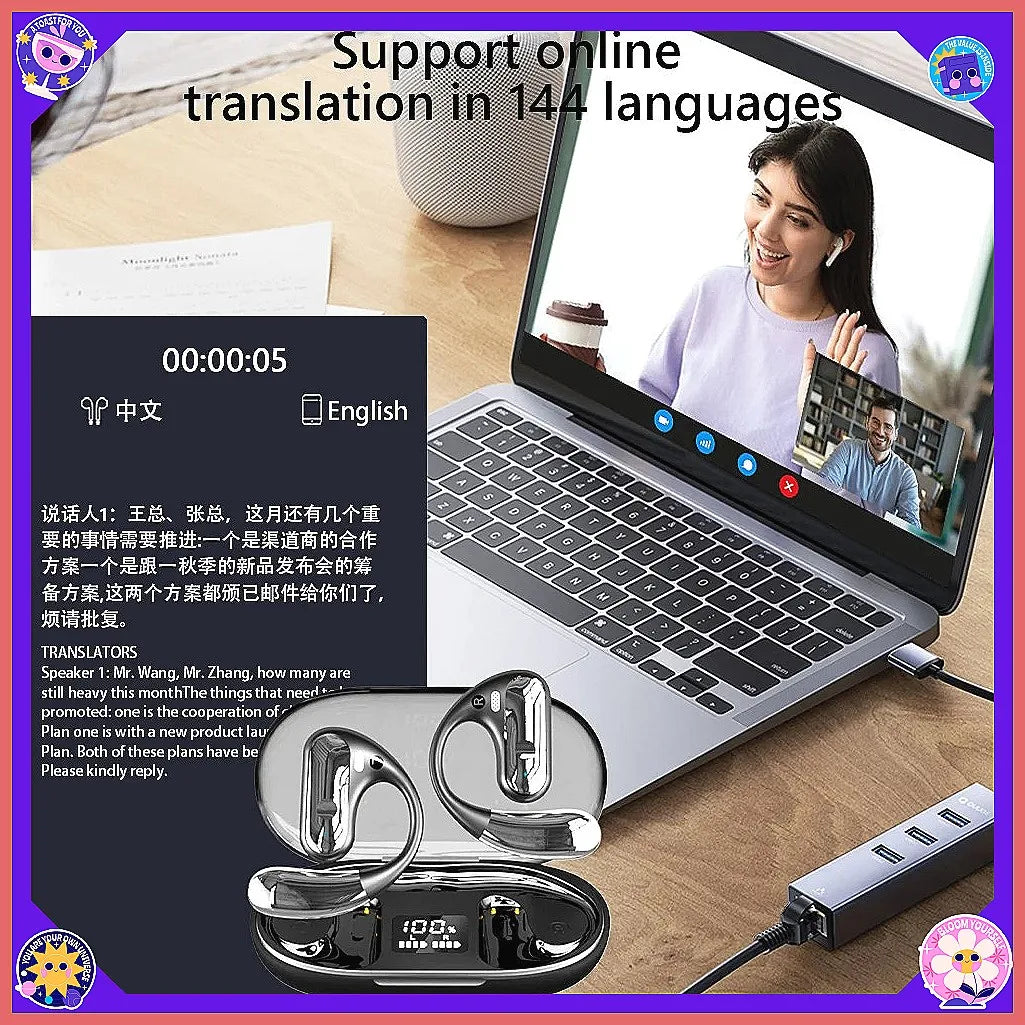 AI Translator Earbuds with 144 Languages, Bluetooth 5.3, Noise Cancelling & Real-Time Translation Wireless Earphones