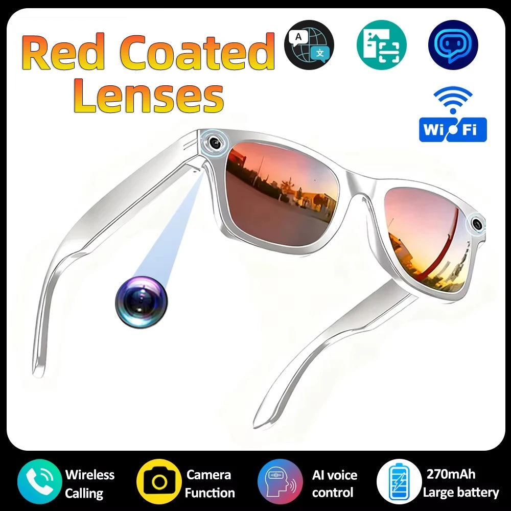 AI Smart Glasses 8MP Camera 32MP Photo 1200P Video Shooting Voice Asistant Real-time Translation BT Call Music Play Sunglasses