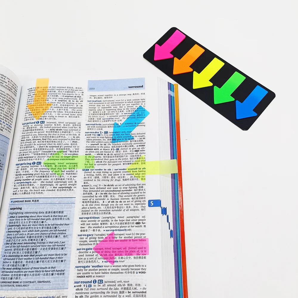 Arrow Neon Index Tabs Self-Adhesive Sticky Notes for Page Marking Waterproof Writable Sticky Note Stickers School Notebooks