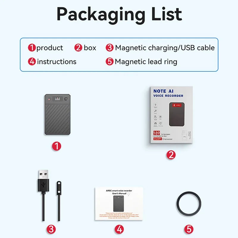 AI Voice Recorder with Display Screen 8-256GB Intelligent Note Voice Recorder Smart Transcription Summarization and Translation