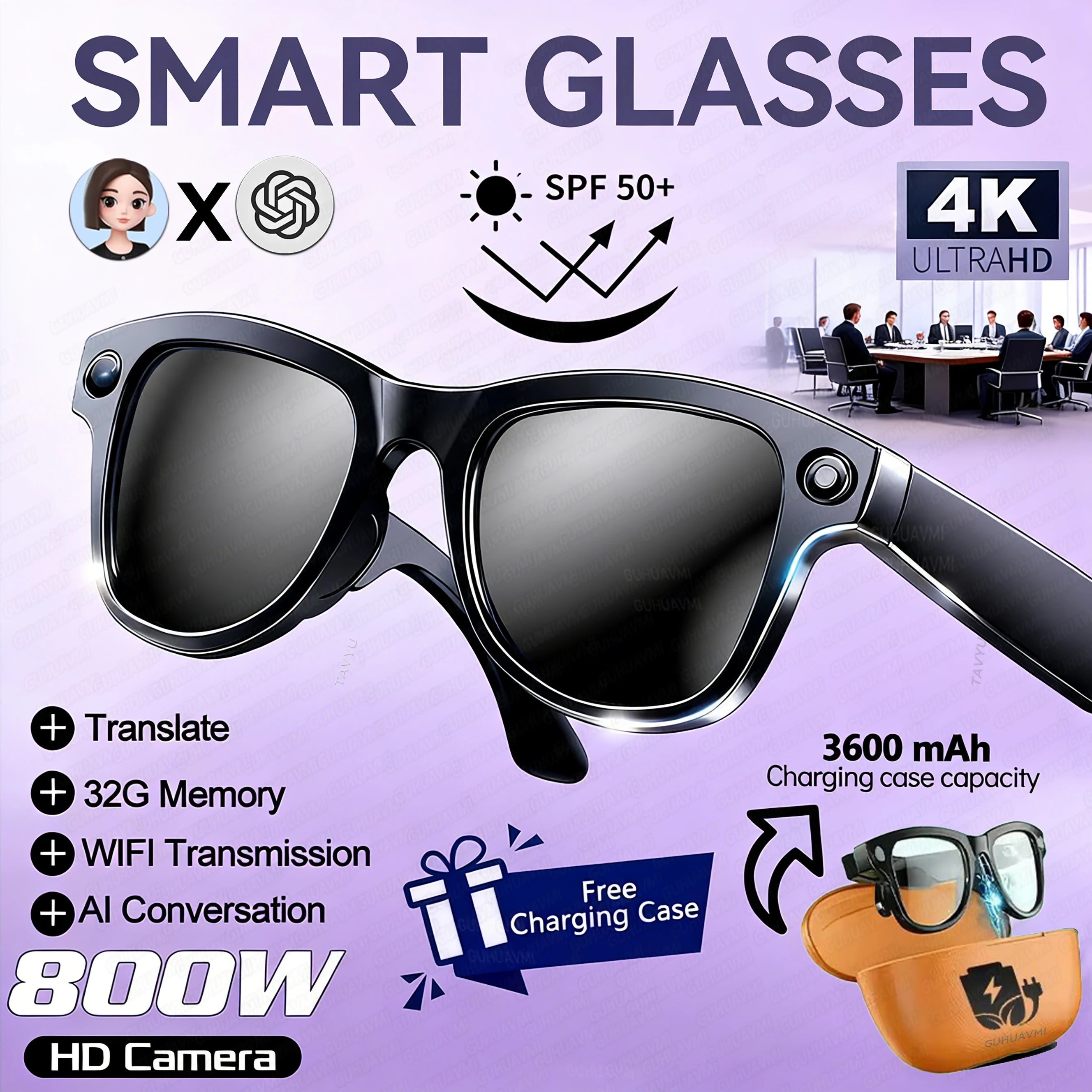 New AI Smart Glasses with 8MP Camera, 4K Video & HD Photo Bluetooth Audio , Real-Time Translation Noise-Cancel Calls Music 2026